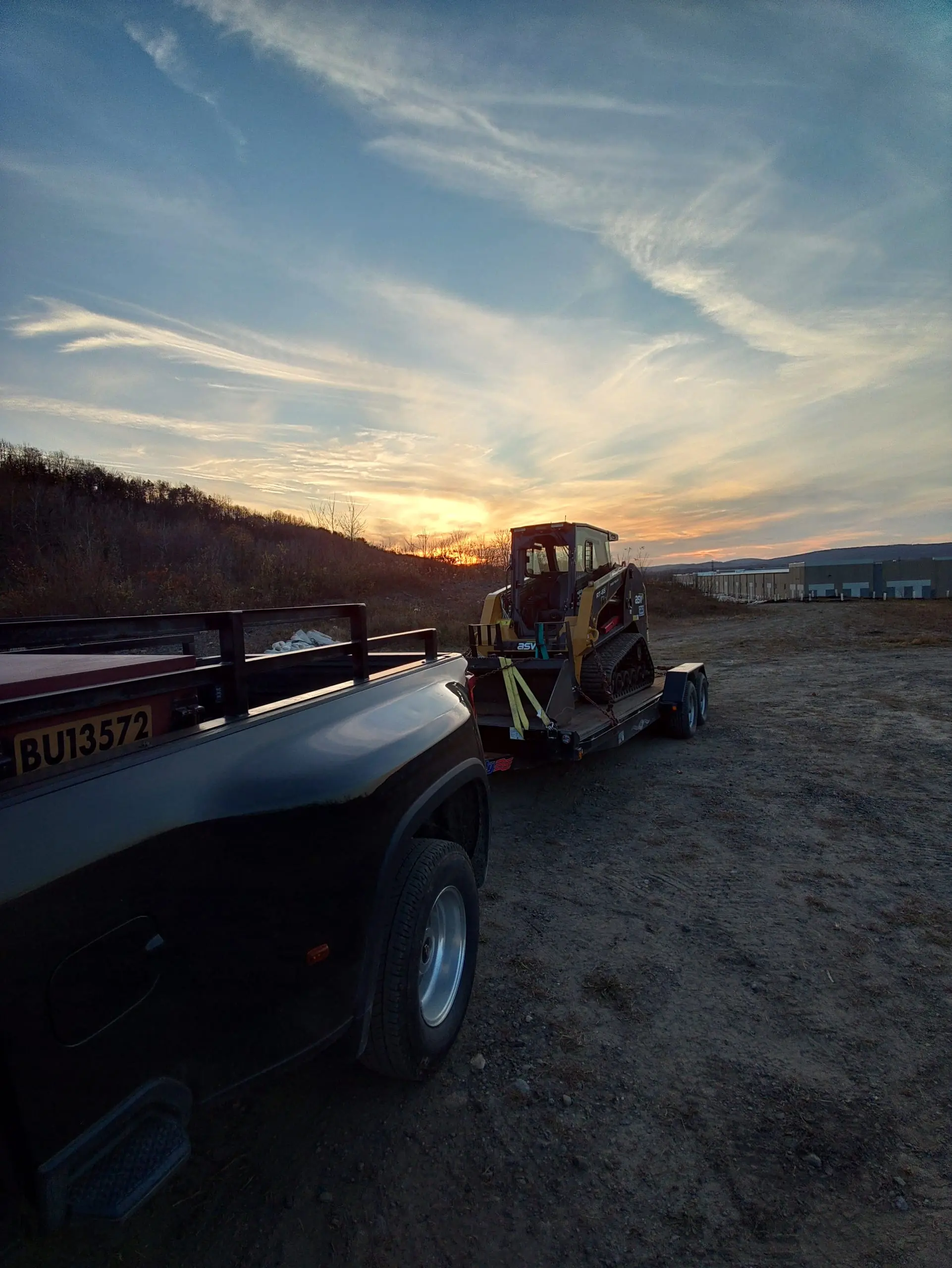 Native Habitat Restoration crew equipment at sunset on a job site
